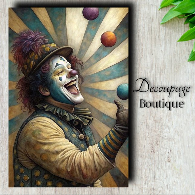 Papel De Seda Palhaço de Circo Jubitant Decoupagem (Jubilant Circus Clown Decoupage Tissue Paper)