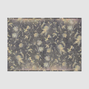 Papel De Seda Palhetas Douradas de Flores Pretas Elegantes