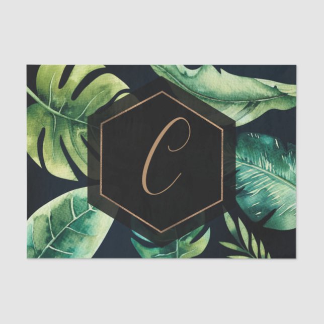 Papel De Seda Palma Deixa Dourada e preto Verão Tropical (Frente )