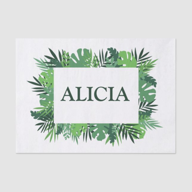 Papel De Seda Palma tropical deixa nome personalizado do quadro (Frente )