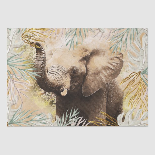 Papel De Seda Palma tropical Dourada de elefante (Frente )