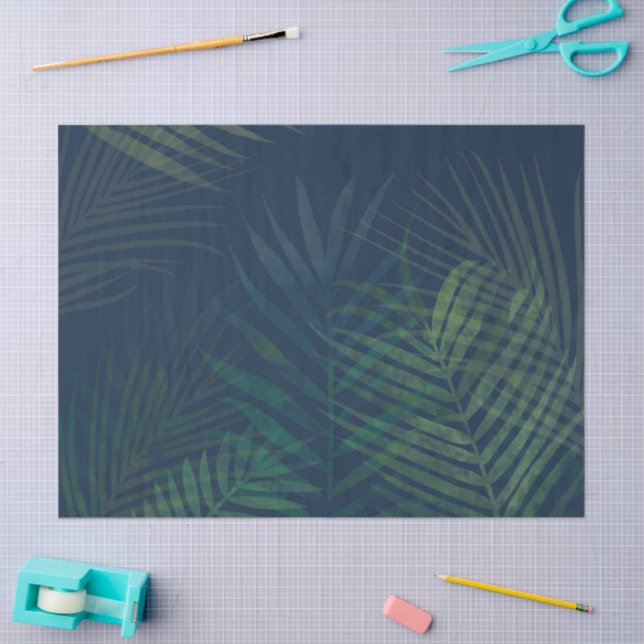Papel De Seda Palma Verde Escura Elegante Deixa Padrão Tropical (Arte )