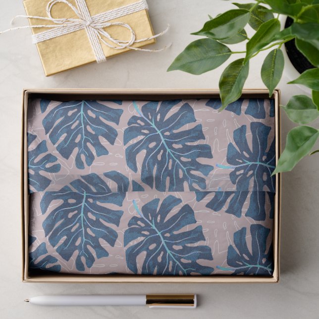 Papel De Seda Palmeira Tropical Azul Cinza (Presente)