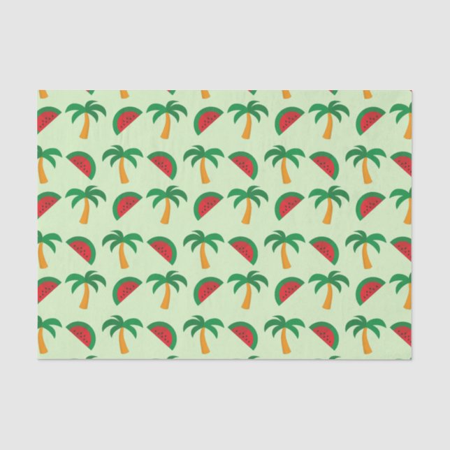Papel De Seda Palmeiras e Melancia Padrão Tropical (Frente )
