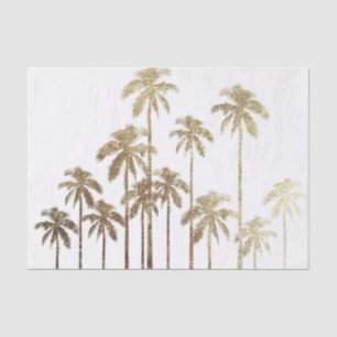 Papel De Seda Palmeiras tropicais Douradas e brilhantes em branc