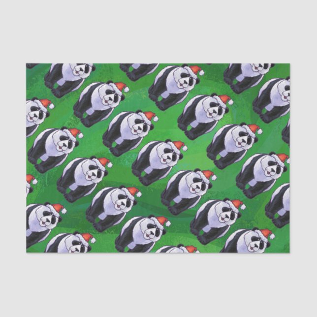 Papel De Seda Panda Bear em Santa Chapéu em Verde (Frente )