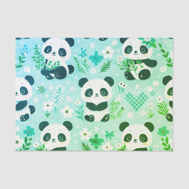 Papel De Seda Panda Bear Pattern Green Impressão (Frente )