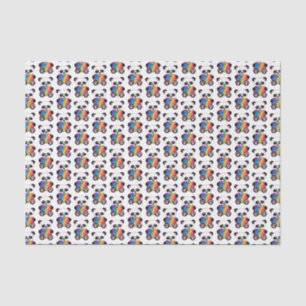 Papel De Seda Panda bonito da aguarela com coração do arco-ír