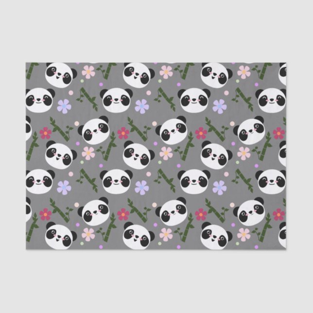 Papel De Seda Panda de Kawaii em cinzas (Frente )
