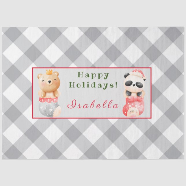Papel De Seda Panda e Urso Personalizar Texto e Nome (Frente )