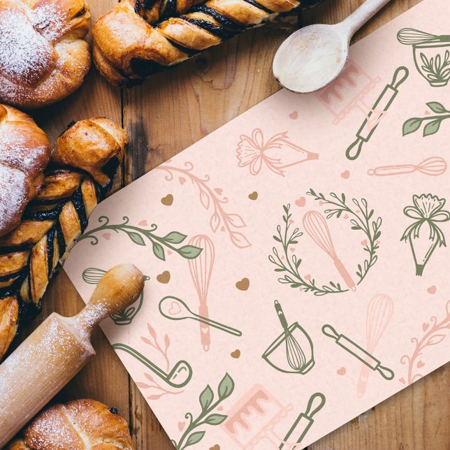 Papel De Seda Panificação de Utensílios Rosa e Verde Azeitona (Criador carregado)