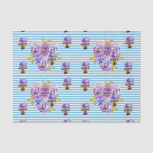 Papel De Seda Pansy Flower Floral bonito Padrão Azul Pastel