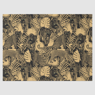 Papel De Seda Pantera Exótica / Preto-Leopardo e Dourado