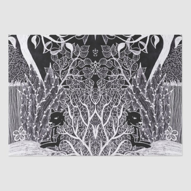 Papel De Seda Pantera preta na selva - desenho a lápis (Frente )