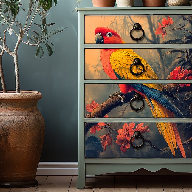 Papel De Seda Papagaio Amarelo Rosa Vintage (Criador carregado)