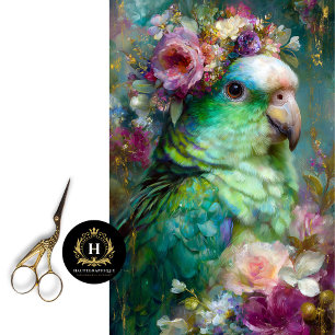 Papel De Seda Papagaio de Coroa Floral em Decoupage Florido