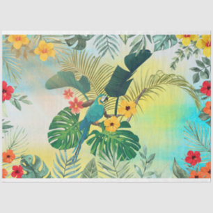 Papel De Seda Papagaio Tropical Folhas Florais Decoupage/Tecido