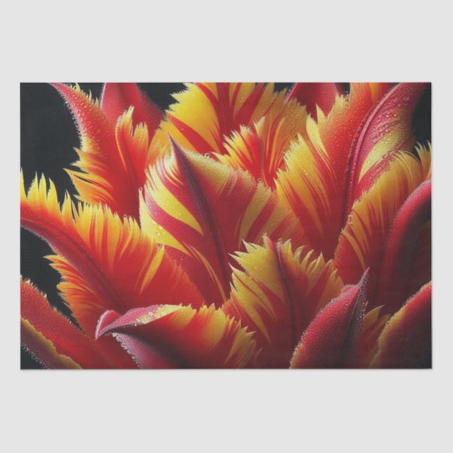 Papel De Seda Papagaio Tulip Floral Vermelho e Amarelo (Frente )