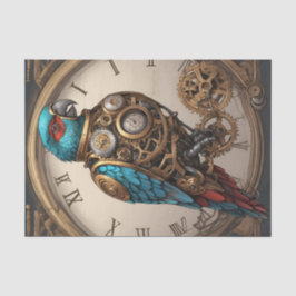Papel De Seda Papagaio Vintage Blue Steampunk com Relógio