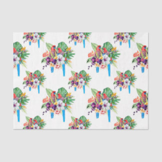 Papel De Seda Papagaios Azuis-Altos com Folhas