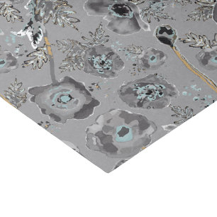 Papel De Seda Papagaios Cinzas Azul Amarelo Padrão Floral Amare