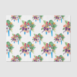Papel De Seda Papagaios de Cauda Azul com Folhas