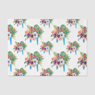 Papel De Seda Papagaios de Cauda Azul com Folhas