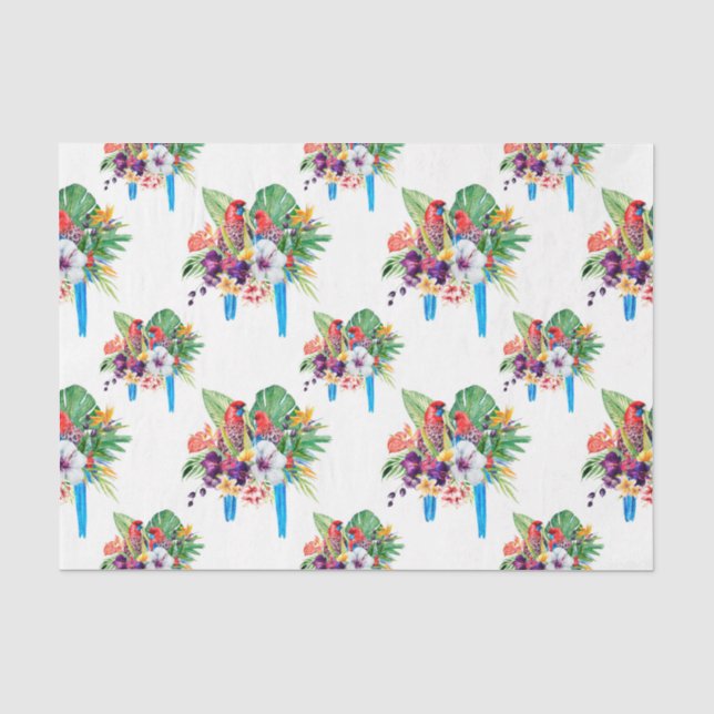 Papel De Seda Papagaios de Cauda Azul com Folhas (Frente )