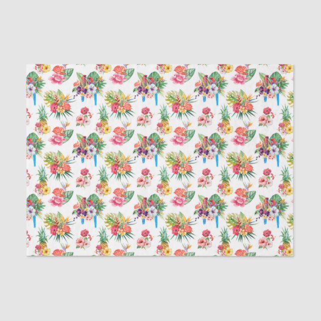 Papel De Seda Papagaios e Flores Rosa (Design 61 Série Rosa) (Frente )