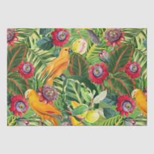 Papel De Seda Papagaios Laranja no Padrão Tropical Flor da Selva