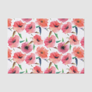 Papel De Seda Papagaios Pintados Vermelhos Aquarela Floral