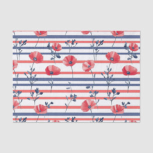 Papel De Seda Papagaios vermelhos com folhas azuis e padrão stri