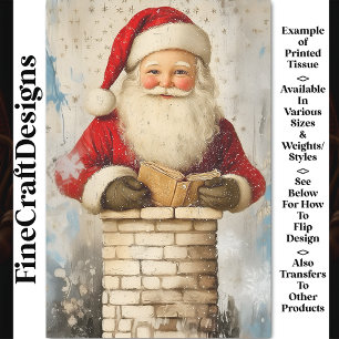 Papel De Seda Papai Noel Antigo na Chaminé AZ4 Decoupage
