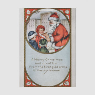 Papel De Seda Papai Noel Antigo Rodeado por Crianças