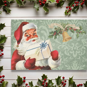 Papel De Seda Papai Noel Antigo Vitoriano Verde