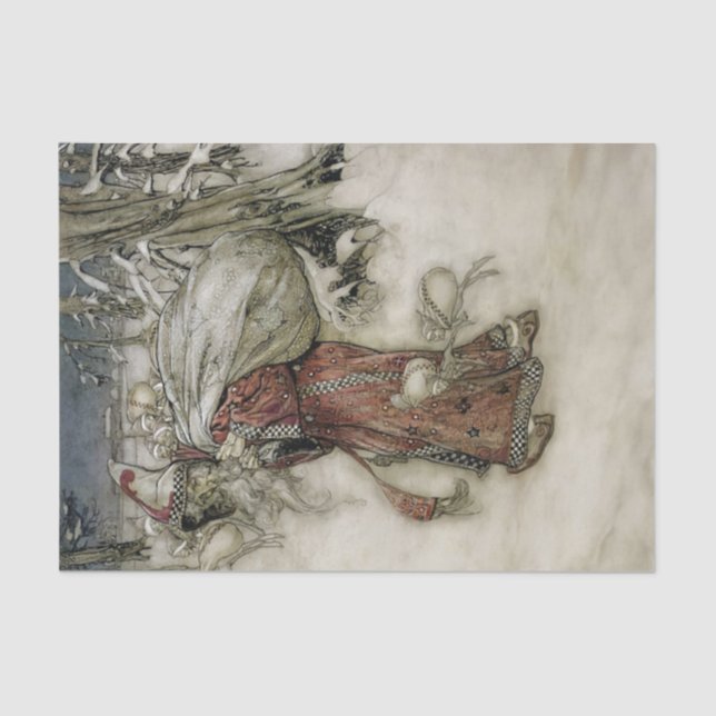 Papel De Seda Papai Noel Carregando um saco de presentes através (Frente )