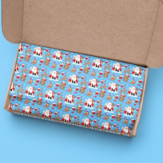 Papel De Seda Papai Noel Com Animais da Floresta  (A versatile tissue paper for gift giving and crafts.)
