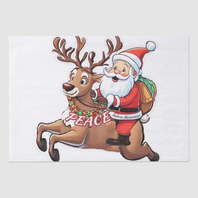 Papel De Seda Papai Noel com presentes de paz (Frente )