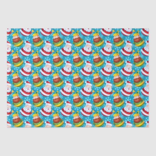 Papel De Seda Papai Noel de Natal e Amigo com Floco de Neve (Frente )