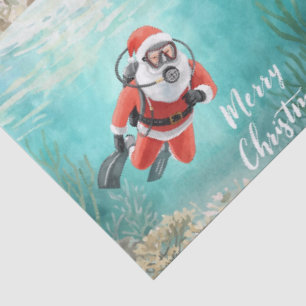 Papel De Seda Papai Noel de Natal mergulhando com tartaruga