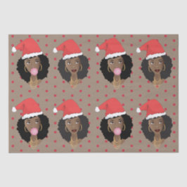 Papel De Seda Papai Noel de Natal, Mulher Negra, Goma, Pontos Ve