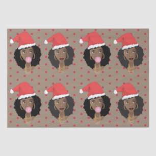 Papel De Seda Papai Noel de Natal, Mulher Negra, Goma, Pontos Ve