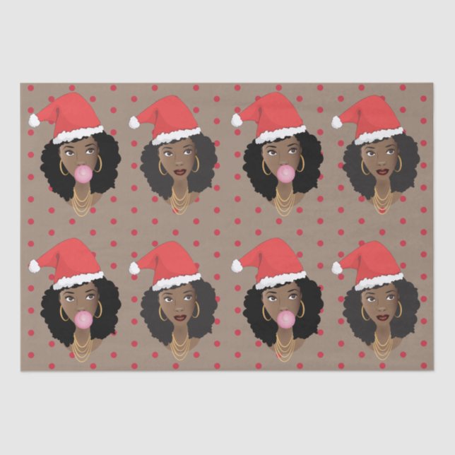 Papel De Seda Papai Noel de Natal, Mulher Negra, Goma, Pontos Ve (Frente )
