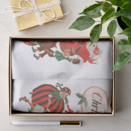 Papel De Seda Papai Noel de Natal Vintage e Crianças Dançando