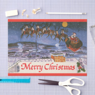 Papel De Seda Papai Noel de Natal Vintage Voando seu Trenó