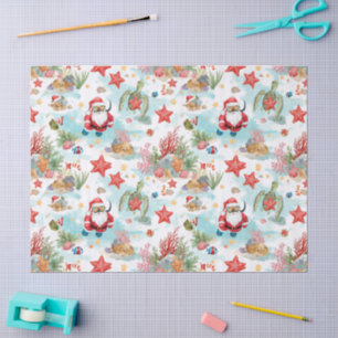 Papel De Seda Papai Noel de Snorkeling no Natal Subaquático de F