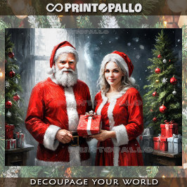 Papel De Seda Papai Noel e a Sra. Noel oferecendo presentes