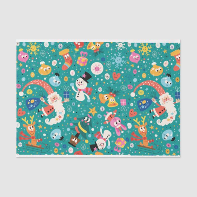 Papel De Seda Papai Noel e Amigos Felizes (Frente )