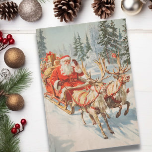 Papel De Seda Papai Noel e Rena de Natal Vintage 