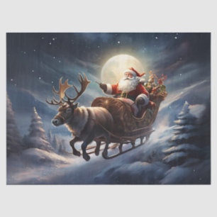 Papel De Seda Papai Noel em Trenó sob o Céu Iluminado pela Lua -